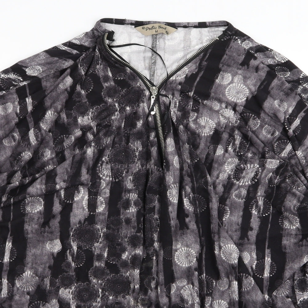 POETIC SOUL Womens Black Geometric  Basic T-Shirt Size M