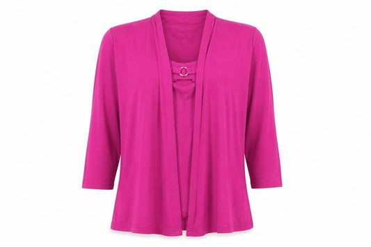Front view of Joanna Hope women’s pink basic t-shirt, size UK 12, - cardigan/top