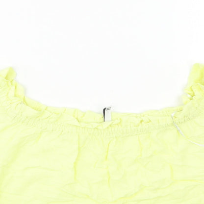 Close-up detail of Bershka women’s yellow basic blouse, size M