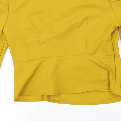 Brand and care label for Nasty Gal women’s yellow basic blouse, size UK 8
