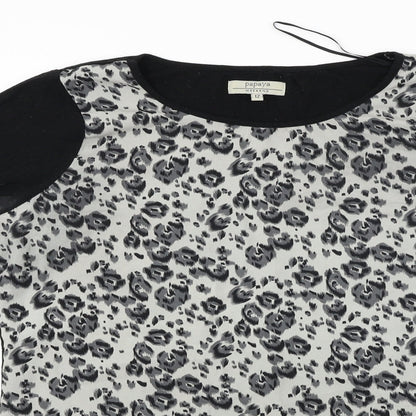 Close-up detail of Papaya women’s black animal print basic blouse, size UK 12
