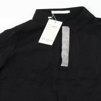 Close-up detail of By Swan women’s black basic blouse, size L