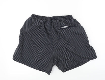 Back view of OCV men’s grey check bermuda shorts, size L