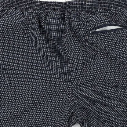 Brand and care label for OCV men’s grey check bermuda shorts, size L