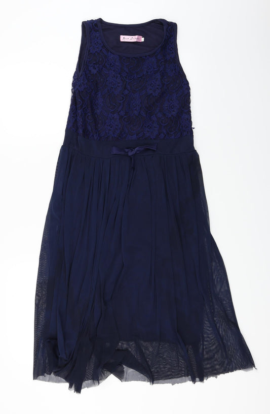 bead li dress Womens Blue Floral  A-Line  Size L
