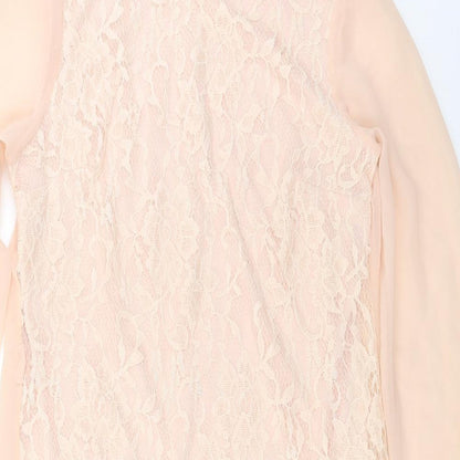 Close-up detail of Atmosphere women’s pink floral basic blouse, size UK 8