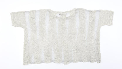 Back view of rosey burg women’s beige striped jumper, size S