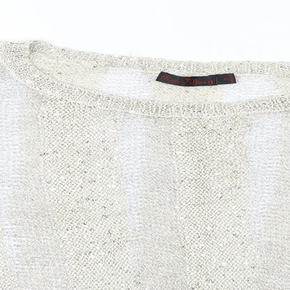 Close-up detail of rosey burg women’s beige striped jumper, size S