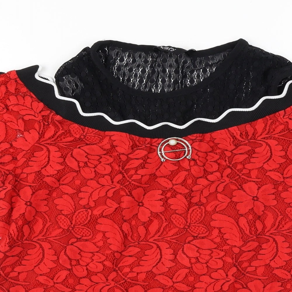 twisty Womens Red Floral  Basic T-Shirt Size 12