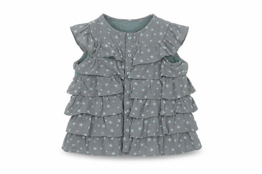 Front view of Marks & Spencer girls’ green basic blouse, size 2-3, years - ruffle, stars