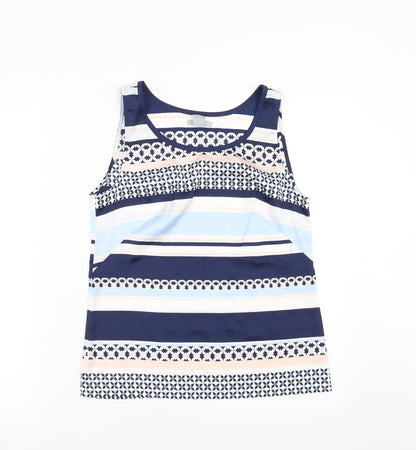Front view of H&M women’s blue geometric basic blouse, size UK 8