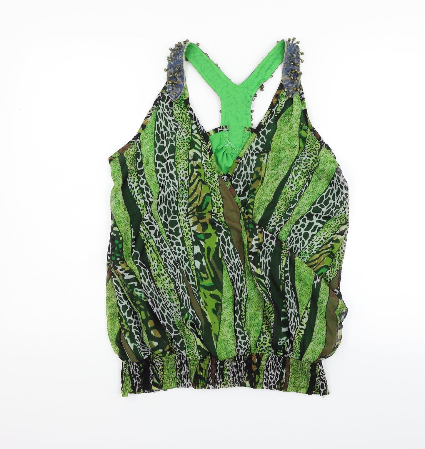 Jaune Rouge Womens Green Geometric  Basic Tank Size M