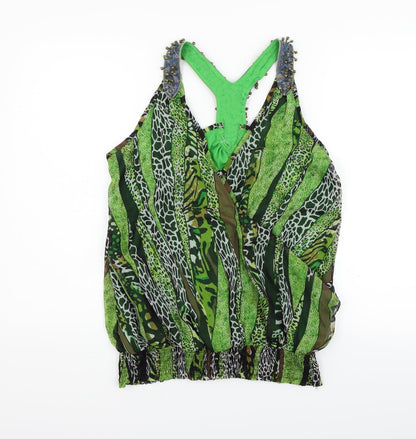 Additional front view of Jaune Rouge women’s green geometric basic tank, size M
