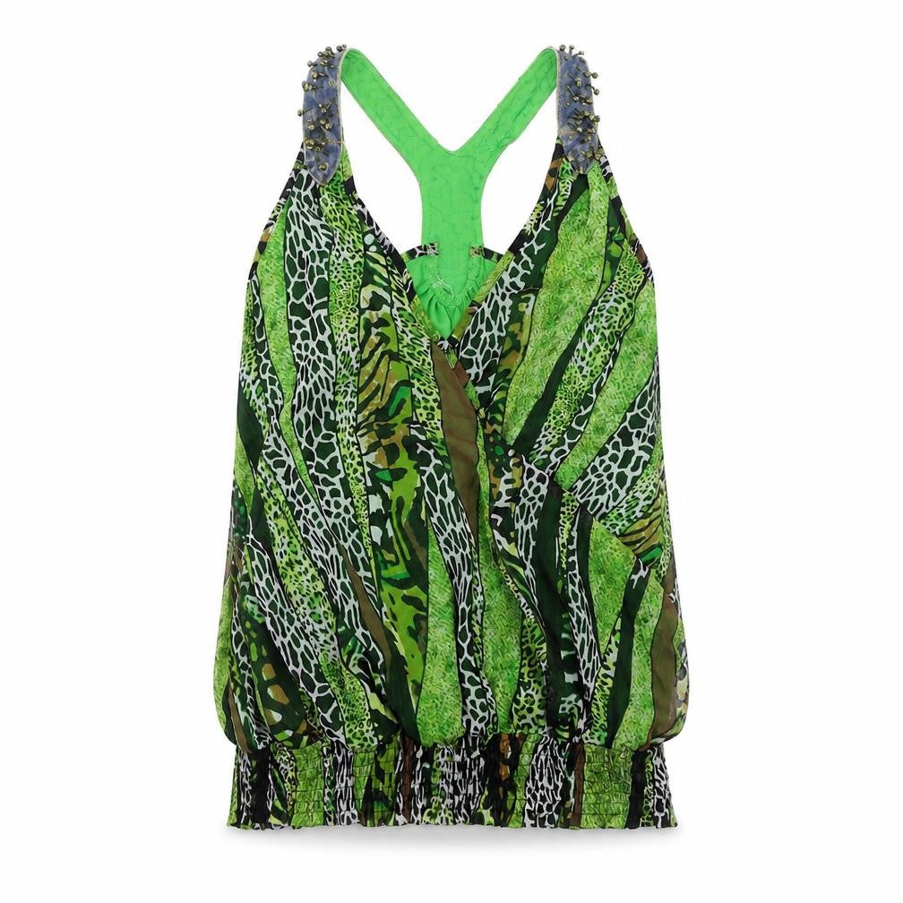 Jaune Rouge Womens Green Geometric  Basic Tank Size M