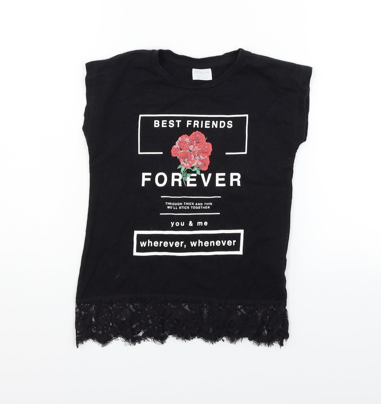 F&F Girls Black   Basic T-Shirt Size 6-7 Years