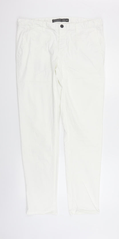 Additional front view of Denim & Co. women’s white trousers, size L, 32-inch leg