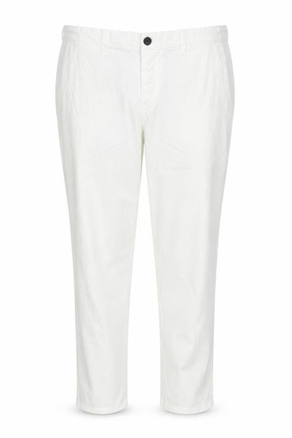 Front view of Denim & Co. women’s white trousers, size L, 32-inch leg