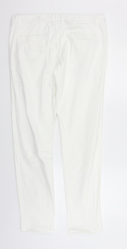 Back view of Denim & Co. women’s white trousers, size L, 32-inch leg