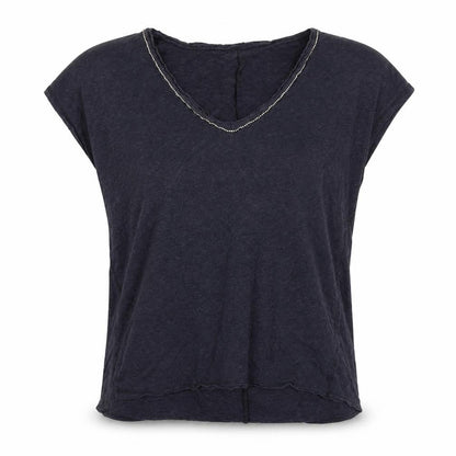 Front view of River Island women’s blue basic t-shirt, size UK 10