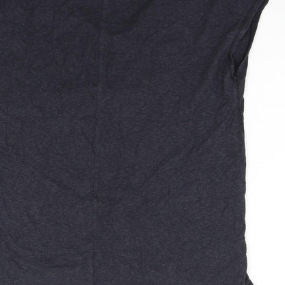Brand and care label for River Island women’s blue basic t-shirt, size UK 10