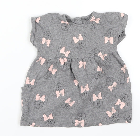 George Girls Grey Geometric  Skater Dress  Size 3-6 Months  - Minnie Mouse