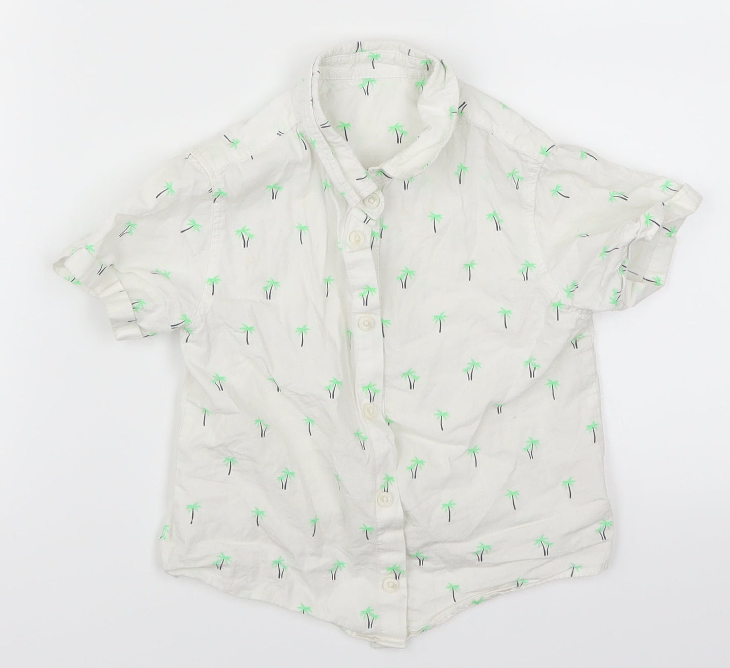 Matalan Boys White   Basic Button-Up Size 3-4 Years  - Palm Trees