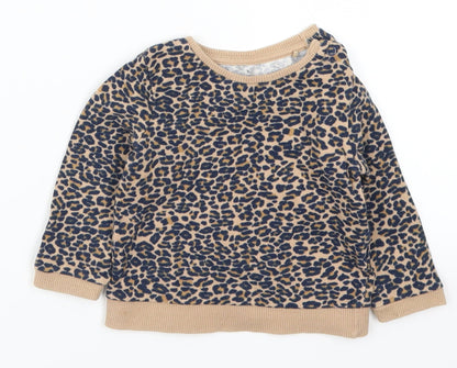 Front view of Tu girls’ brown animal print basic t-shirt, size 3-6, months