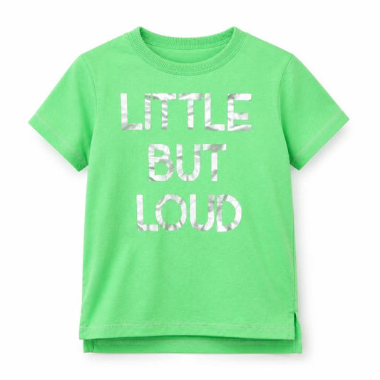 Front view of George boys’ green basic t-shirt, size 3-4, years - little but loud