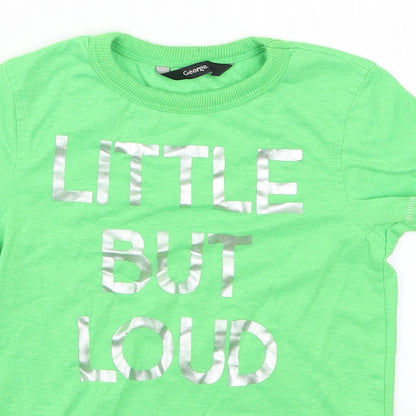 Close-up detail of George boys’ green basic t-shirt, size 3-4, years - little but loud