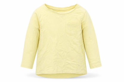 Front view of Nutmeg girls’ yellow basic t-shirt, size 12-18, months