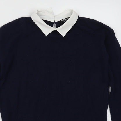Close-up detail of Select women’s blue jumper, size UK 12