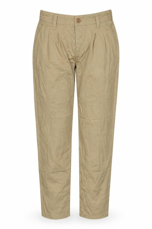 Front view of International women’s beige trousers, size UK 10, 26-inch leg