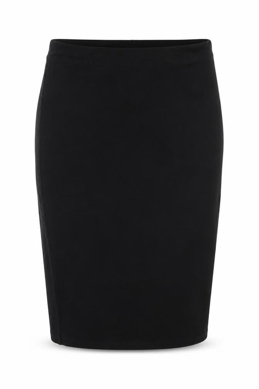 Front view of Internacionale women’s black mini skirt, size UK 12