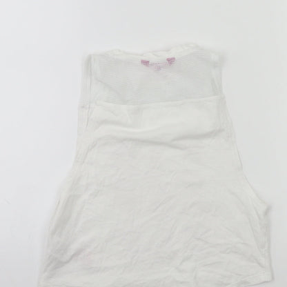 Brand and care label for Pineapple girls’ white basic tank, size 5-6, years