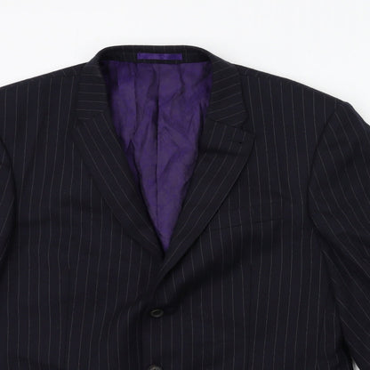 Close-up detail of Next men’s blue striped jacket suit jacket, size 42