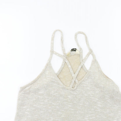 Close-up detail of Miss Selfridge women’s beige basic tank, size UK 6