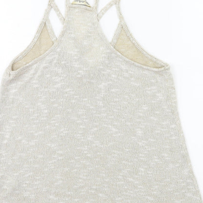 Brand and care label for Miss Selfridge women’s beige basic tank, size UK 6