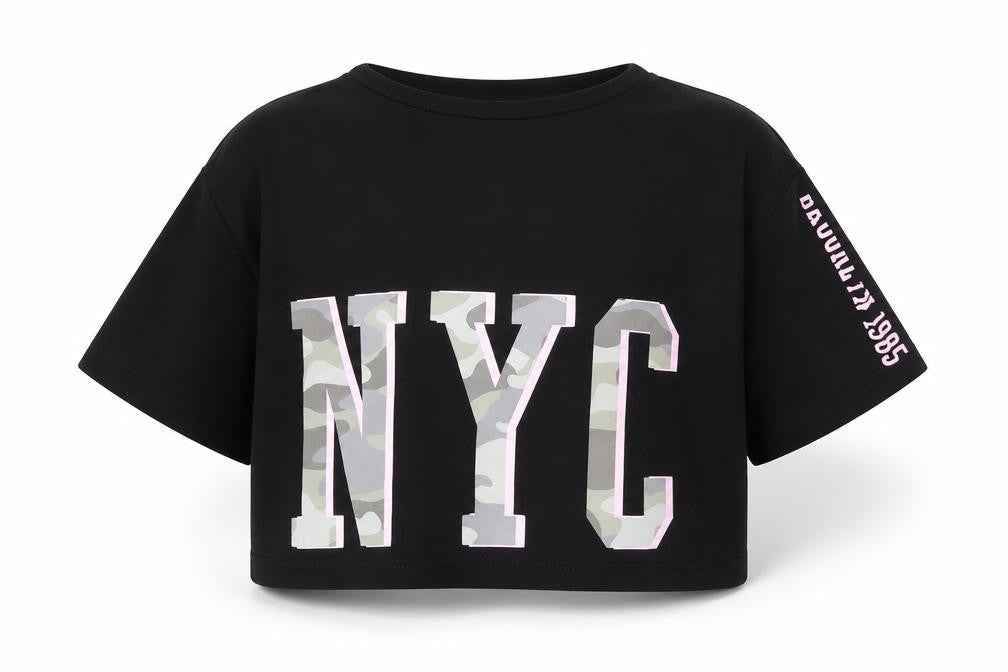 Candy Couture Girls Black   Cropped T-Shirt Size 10 Years  - NYC