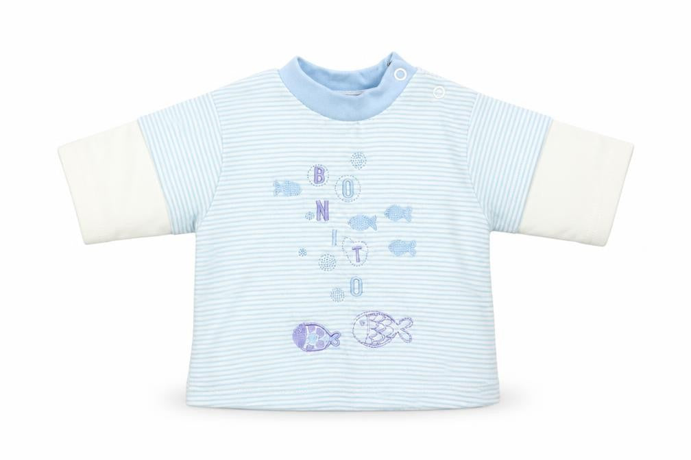 Teddy Boys Blue Striped  Basic T-Shirt Size 0-3 Months