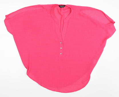 Additional front view of Marina Kaneva women’s pink basic blouse, size UK 12, - cold shoulder