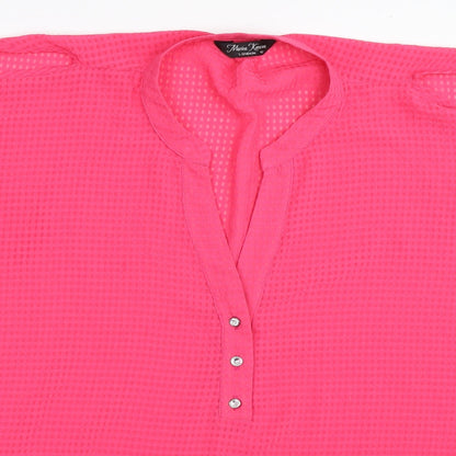 Close-up detail of Marina Kaneva women’s pink basic blouse, size UK 12, - cold shoulder