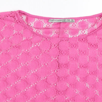 Close-up detail of Atmosphere women’s pink basic t-shirt, size UK 8