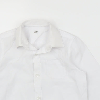 Close-up detail of Marks & Spencer girls’ white basic button-up, size 4-5, years
