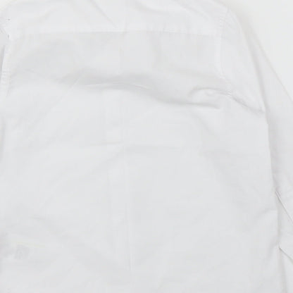 Brand and care label for Marks & Spencer girls’ white basic button-up, size 4-5, years