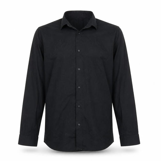 Front view of F&F men’s black button-up, size 15.5