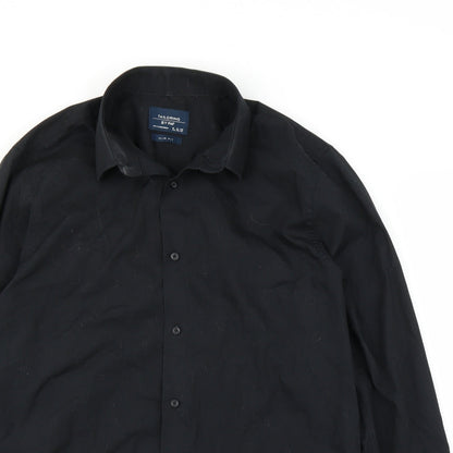 Close-up detail of F&F men’s black button-up, size 15.5