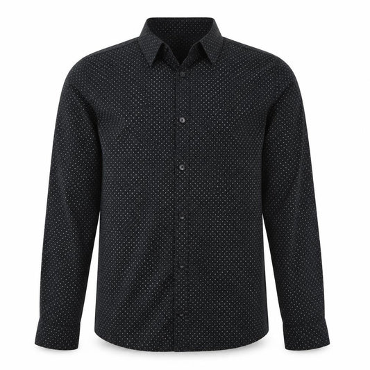 Front view of Cedarwood State men’s black button-up, size 15