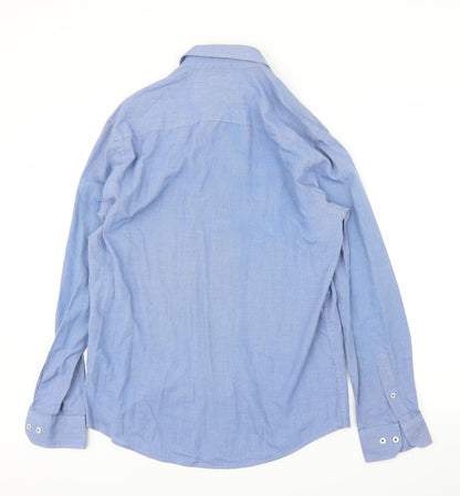 Back view of F&F men’s blue button-up, size 15.5