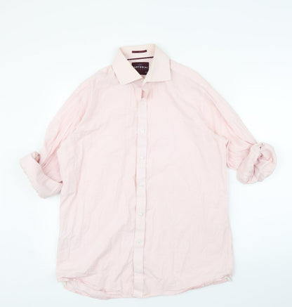 Front view of Marks & Spencer men’s pink button-up, size 15.5