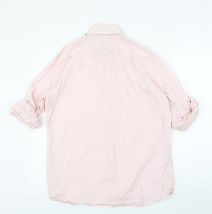 Back view of Marks & Spencer men’s pink button-up, size 15.5